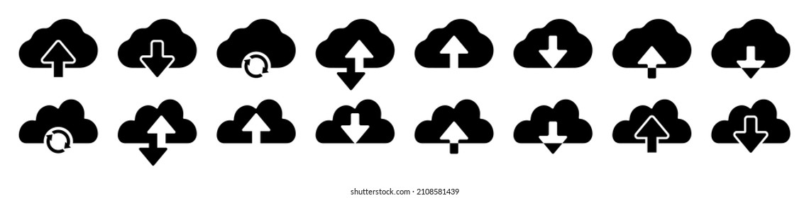 Cloud download and upload icon.Cloud with arrow up and down simple outline and filled sign.Flat sign for mobile and web design.Download symbol.