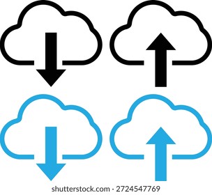 Symbole zum Herunterladen und Hochladen von Cloud-Inhalten für Datentransfer und Cloud Computing