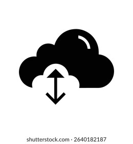 Cloud Download and Upload Silhouette Icon – Data Transfer Symbol for Cloud Storage and Network Concepts
