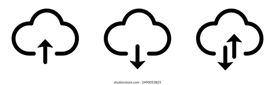 Cloud download and upload vector icon set