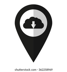 cloud download - vector icon;  black map pointer