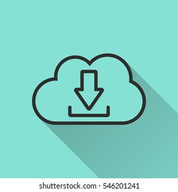 Cloud download vector icon. Black illustration isolated on green background for graphic and web design.