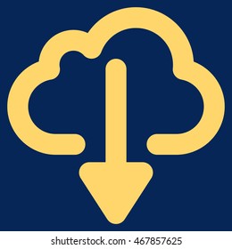 Cloud Download vector icon. Style is stroke flat icon symbol, yellow color, blue background.
