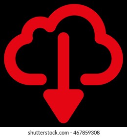 Cloud Download vector icon. Style is stroke flat icon symbol, red color, black background.
