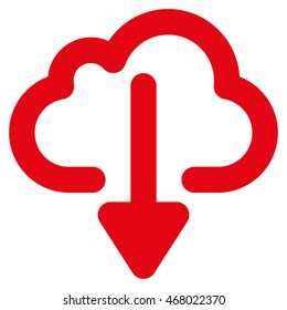Cloud Download vector icon. Style is contour flat icon symbol, red color, white background.