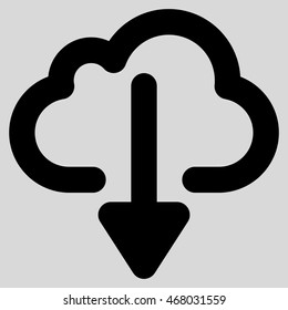 Cloud Download vector icon. Style is outline flat icon symbol, black color, light gray background.