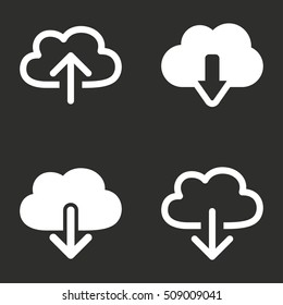 Cloud download vector icon. White illustration isolated on black background for graphic and web design.