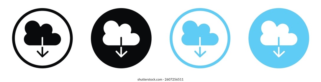 Cloud download vector icons in black and blue colors