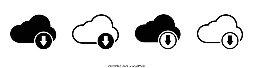 Conjunto de ícones de vetor de download na nuvem