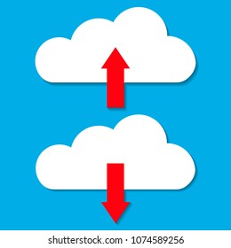 Cloud Download. Vector illustration of upload and download documents, information into the cloud.