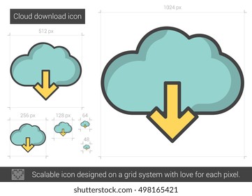 Cloud download vector line icon isolated on white background. Cloud download line icon for infographic, website or app. Scalable icon designed on a grid system.