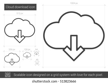 Cloud download vector line icon isolated on white background. Cloud download line icon for infographic, website or app. Scalable icon designed on a grid system.