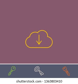 cloud download vector line icon.Basic element illustration.cloud download vector outline symbol design.Bonus broken key graphic concept