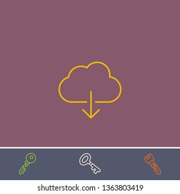 cloud download vector line icon.Basic element illustration.cloud download vector outline symbol design.Bonus broken key graphic concept