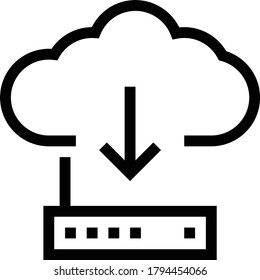 icono de la línea delgada vectorial de descarga en nube 