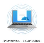 Cloud downloading concept illustration in a laptop. Downloading app from cloud storage.