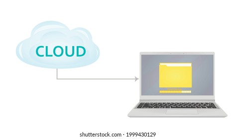 Cloud downloading files to computer. vector