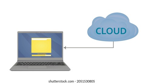 Cloud downloading files to computer. vector