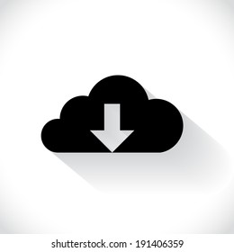 Cloud downloading icon in flat design