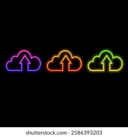 Cloud with downloading sign as logo in grey colors. neon style.