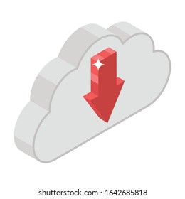 Cloud with downward arrow, cloud downloading icon.
