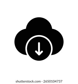 Nuvem com seta para baixo representando download de acesso a dados recuperação de arquivo de armazenamento em nuvem conectividade serviço de rede transferência digital sistema de backup de computação online