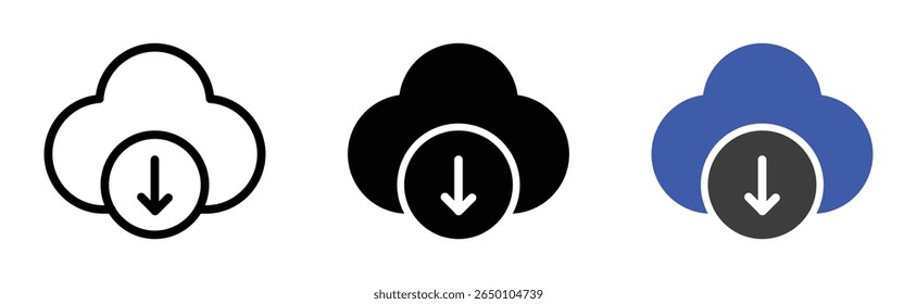 Nuvem com seta para baixo representando download de acesso a dados recuperação de arquivo de armazenamento em nuvem conectividade serviço de rede transferência digital sistema de backup de computação online