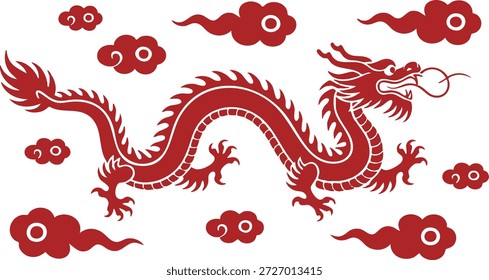 Wolke und Drache, Mond Neujahr themed Papier Grafik für Cover, Karte, Poster, Banner. Chinesisches Sternzeichen-Drachen-Symbol. Hieroglyphen bedeuten Happy New Year und Symbol des Drachen
