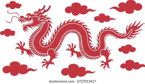 Wolke und Drache, Mond Neujahr themed Papier Grafik für Cover, Karte, Poster, Banner. Chinesisches Sternzeichen-Drachen-Symbol. Hieroglyphen bedeuten Happy New Year und Symbol des Drachen