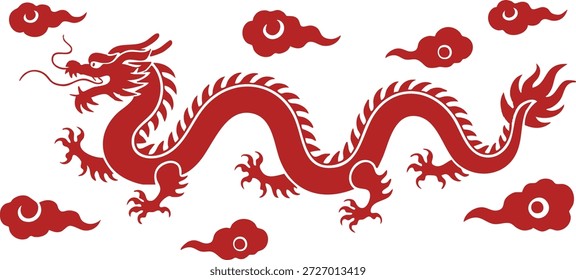 nuvem e dragão, gráfico de papel com tema de Ano Novo Lunar para capa, cartão, cartaz, banner. Símbolo chinês do Dragão do zodíaco. Hieróglifos significam Feliz Ano Novo e símbolo do Dragão