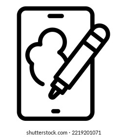Cloud draw icon outline vector. Digital pen. Design tablet