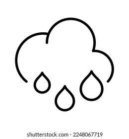 Cloud with drop of water line icon. Cloud, rain, thunderstorm, lightning, thunder, nature, conditions, sky, cold. Weather concept. Vector line icon on white background