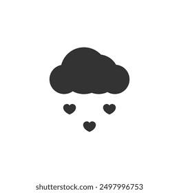 Nube con corazones caídos. Nube con icono de línea de corazón. Ilustración romántica de la lluvia del amor aislada en blanco.