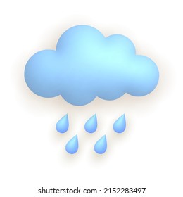 Wolke und Tropfen. Das Wettersymbol ist fein. 3D-Cartoon, Vektorgrafik.