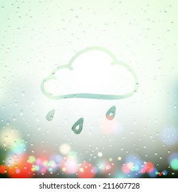 cloud and drops painted on Sweaty Window