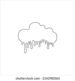 Cloud with drops, small tattoo, print for clothes and logo design, emblem or logo design, silhouette one single line, isolated abstract vector illustration.