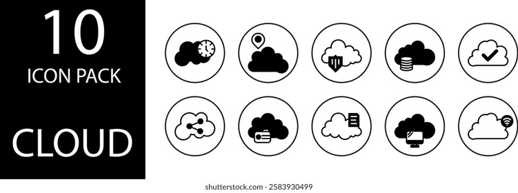  cloud duotone Editable Icons set, A collection of cloud icons with a dynamic duotone effect, perfect for website design and digital applications.