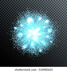 Cloud of dust and light. Explosion of supernova. Bright cosmic blue fire. Glowing space. Bundle of energy. Burst, fireworks, holiday. Isolated vector element for web design. Vector illustration EPS 10