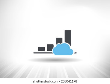 Cloud Economy. Cloud computing concept with rising bar chart and blue cloud. Background and graph layered for easy customization. Fully scalable vector illustration.