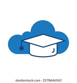 Cloud Education Blue Icon. Cloud Technology Editable Stroke Vector Illustration