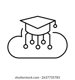 Cloud Education Line Icon. E-learning, Education, Teaching, Online Study Icons Editable Stroke Vector Illustration