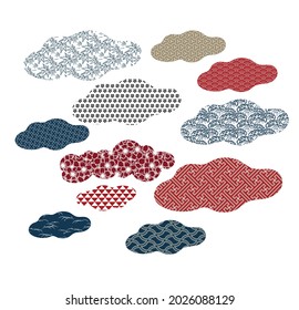 cloud elements traditional geometric kimono pattern vector sketch illustration line art japanese chinese oriental