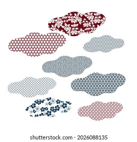 cloud elements traditional geometric kimono pattern vector sketch illustration line art japanese chinese oriental