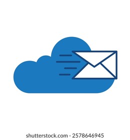 Cloud Email Blue Icon. Cloud Technology Editable Stroke Vector Illustration