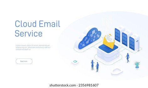 Cloud email service concept. Online Message Service. Cloud Server Hosting for Email. Creative isometric 3d vector illustration.