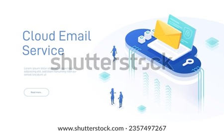 Cloud email service concept. Online Message Service. Cloud Server Hosting for Email. Creative isometric 3d vector illustration.