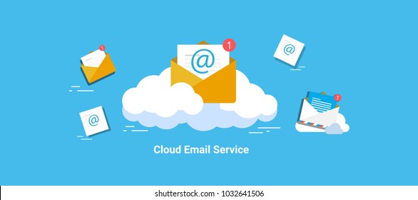 Cloud Email Service, Online Message Service. Cloud Server Hosting for Email. Flat vector illustration