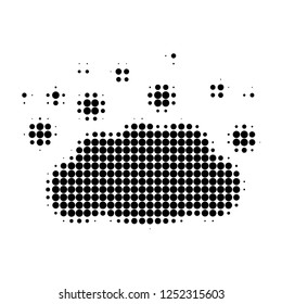 Cloud emission halftone dotted icon. Halftone array contains circle dots. Vector illustration of cloud emission icon on a white background.
