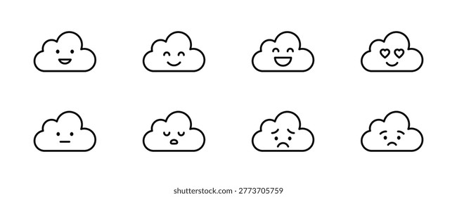 Cloud Emoji Icon Set Cute Weather Expression Cartoon Icons Collection for UI UX Web Mobile Apps