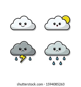 Cloud emoji vector Illustration set. Flat Illustration of cloud emoji vector for sticker and graphic design